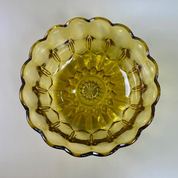 Vintage Anchor Hocking Fairfield Amber Glass Bowl | 1970s Mid-Century Serveware - Picture 4 of 9